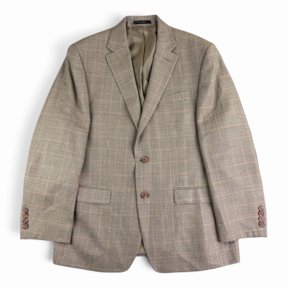 Lauren Ralph Lauren Men's 40S Silk Wool Houndstooth Sport Coat Brown Tan Blazer